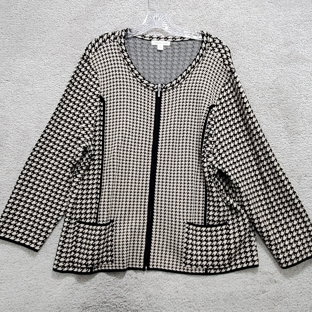 Coldwater Creek Sweater Womens 22 Black White Houndstooth Plaid Cardigan‎ Knit